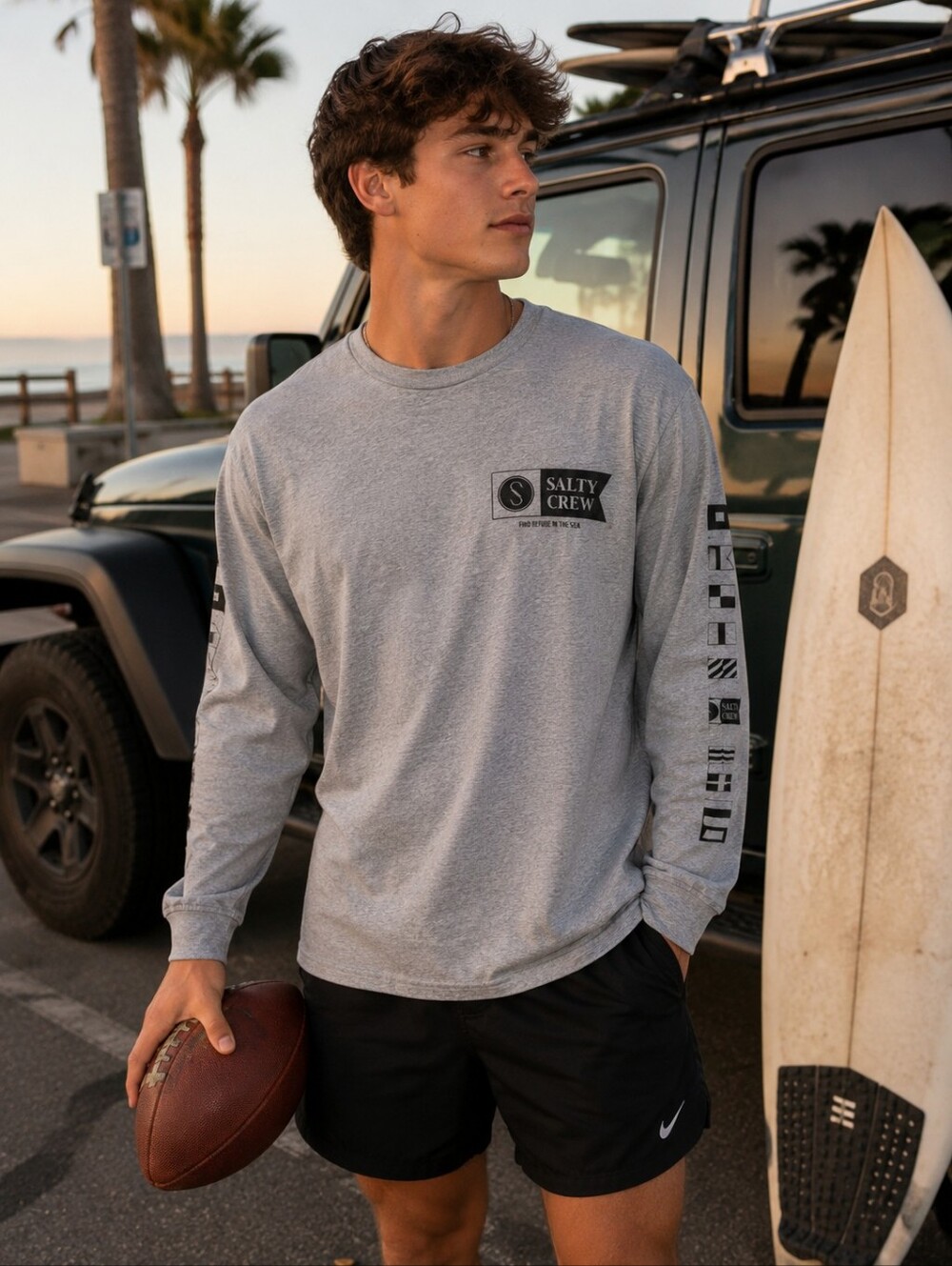 Alpha Flag Gray Long Sleeve Salty Crew Men's Large Find Refuge In The Sea